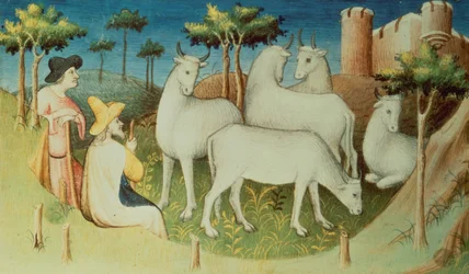 Ms Fr 2810 f.13v、彼の旅行中のマルコポーロ、「リヴルデメルベイユデュモンド」、c.1410-12（ベラムのテンペラ）